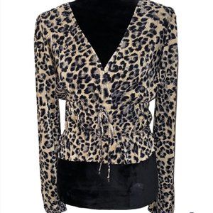 Zara Long Sleeve V Neck Leopard/Cheetah Print Blouse Size Small NWOT